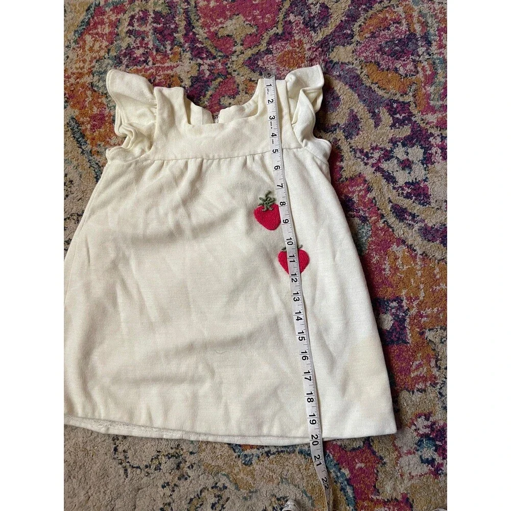 Vintage Cream Linen Toddler Dress with Strawberry Embroidery